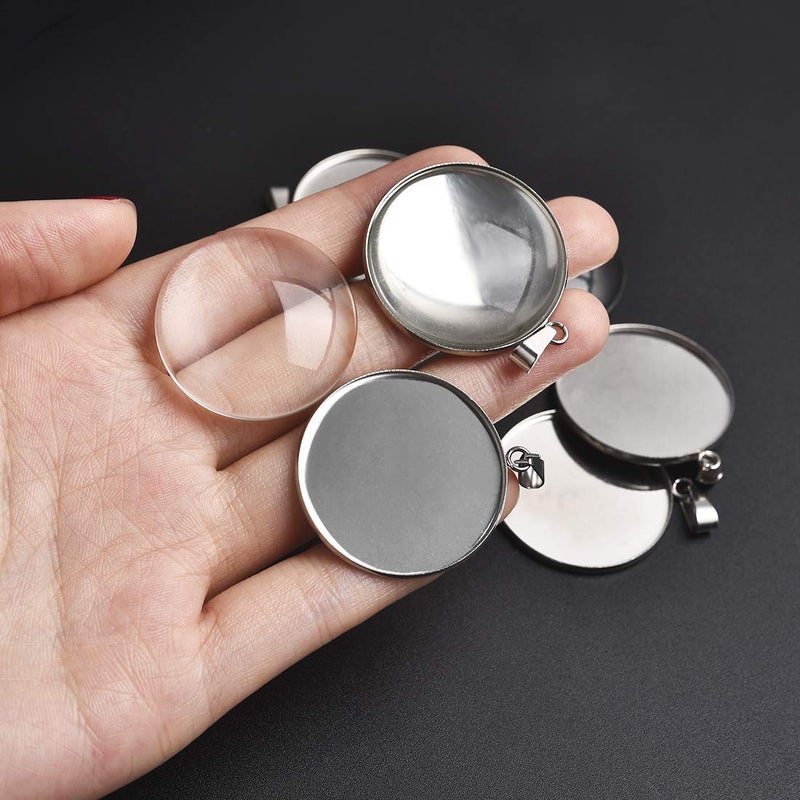 DROLE 40Pcs 30mm Stainless Steel Bezels and Cabochons - 20Pcs 30mm Cabochon Pendant Trays with Necklace Clasp and 20Pcs 30mm Rond Glass Cabochons for Cameo Jewelry - Image 3